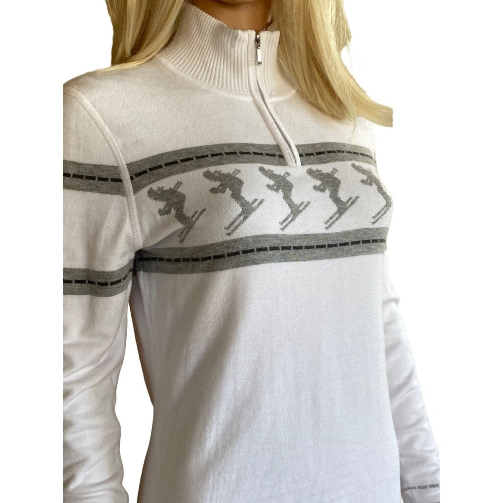 Nils Skier 2 Knit Sweater Women's Large White Gray Nordic Après Ski 1/4 Zip - Picture 8 of 13